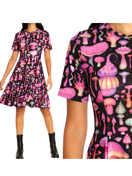 Blackmilk Dresses & Skirts - NEW Black Milk Fungirl BlackLongline Evil Tee Dress Size XS Pink Mushrooms